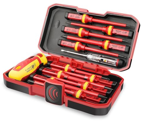 HURRICANE 1000V Insulated Electrician Screwdriver Set, 13 Piece Professional Electrical Screwdriver Set, CR-V Steel Magnetic Phillips Slotted Pozidriv Torx, Insulation VDE & GS Certified Screwdriver