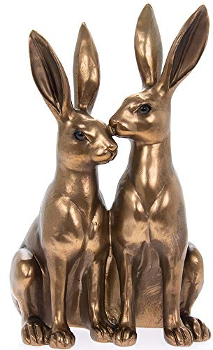 THORNE ANTIQUES AND COLLECTABLES Mr & Mrs Hare Ornament - Pair of Hares Statue in Choice of Colours (Bronze)