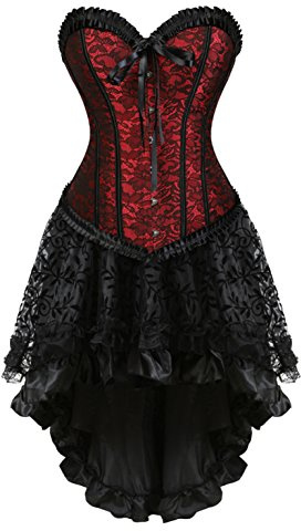 Grebrafan Bustiers Corsets Femme avec Tulle Jupe Cosplay Halloween Costume (EUR(34-36) M, Rouge)