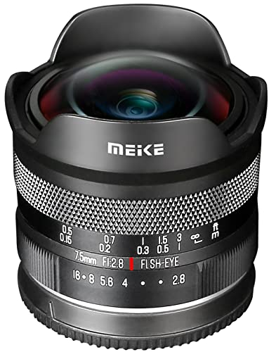 Meike Objetivo ojo de pez gran angular APS-C 7,5 mm f2.8 de gran apertura, enfoque manual, para cámaras sin espejo Nikon Z-mount Z50 Z30 Zfc, compatible con Z5 Z6 Z7 en modo APS-C