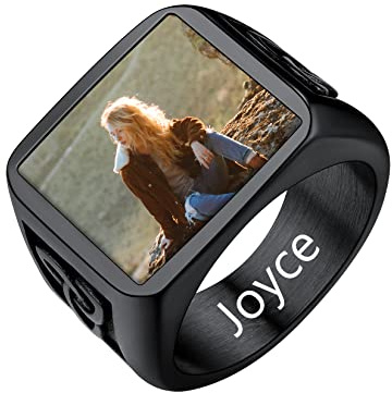 U7 Anillo Personalizable Acero Inoxidable 316L para Hombres con Fotos Anillo Ancho de Sello Cuadrado Redondo Joyería Hip Hop de Dedos para Parejas