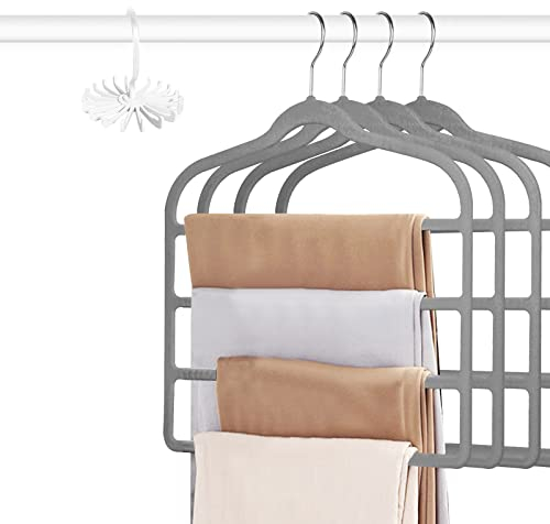 Tinfol 4 x Samt-Kleiderbügel, platzsparend, rutschfest, Hosenbügel, Jeans-Kleiderbügel, mehrschichtiger Kleiderbügel, Schrank-Organizer, perfekt für Hosen, Hosen, Jeans (grau)