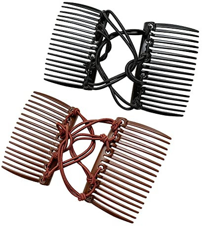 Lot de 2 peignes à cheveux élastiques en plastique - Peigne à chignon élastique réglable et clip pour cheveux bouclés, épais et ondulés