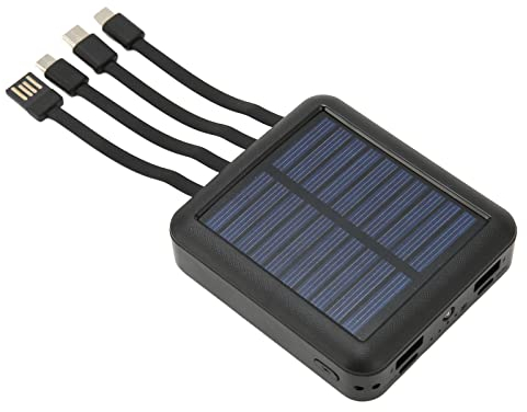 Banco de Energía para Teléfono Solar de 20000 MAh, Banco de Energía Solar Portátil a Prueba de Agua con Cable de Carga para Exteriores, 2xUSB C, Puerto Micro USB (Negro)