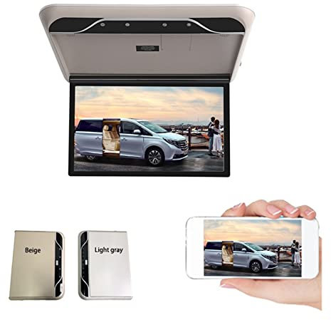 Lecteur DVD portable 19 pouces voiture moniteur HD LCD écran voiture vidéo Playe 1080P Automobile plafond toit montage affichage Portable multimédia TV lien pour la voiture ( Color : 19 Mirror Light g