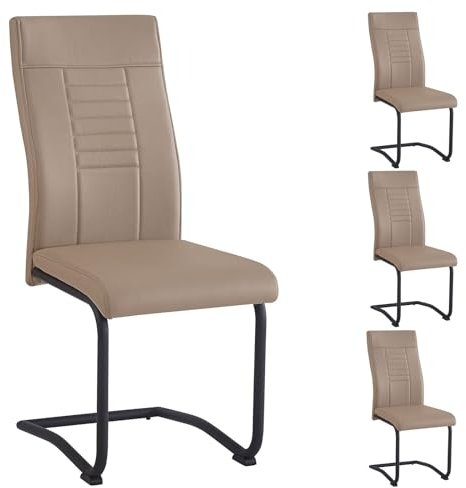 CARO-Möbel Esszimmerstuhl Loano 4er-Set, mit Schwinggestell aus Metall, Sitzschale gepolstert und mit Kunstleder in braun bezogen, Schwingstuhl gepolstert