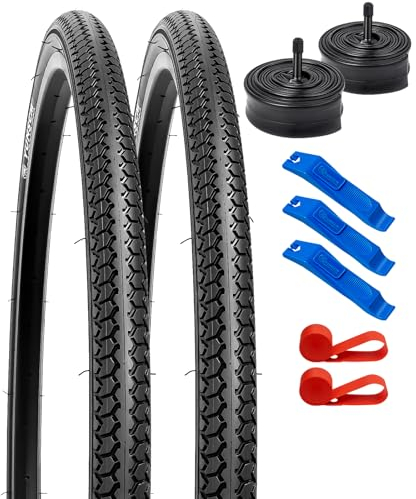 YunSCM 2er-Pack Faltbarer 26 Zoll Reifen 26x1 3/8 Mantel 37-590 und 2er-Pack 26 Zoll Schlauch 26x1.3/8 AV32mm Schrader Ventil kompatibel 26x1.3/8 Fahrradreifen und schlauche
