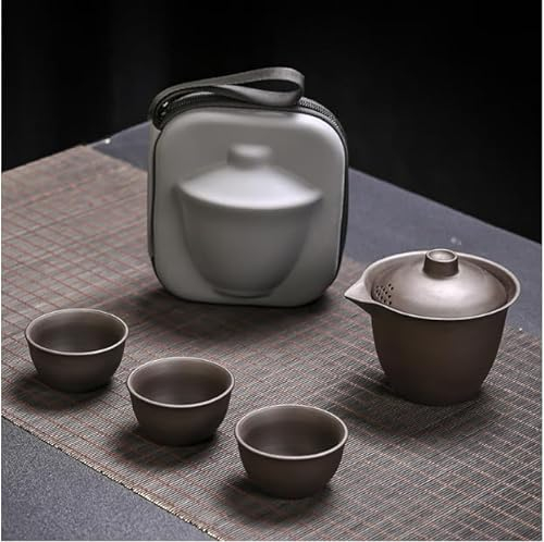 Japanisches Tee-Set, Teeservice mit 1 Teekanne, 3 Teetassen, 1 tragbare Tasche für Reisen und Business, traditionelles chinesisches Tee-Set für Männer/Frauen/Erwachsene