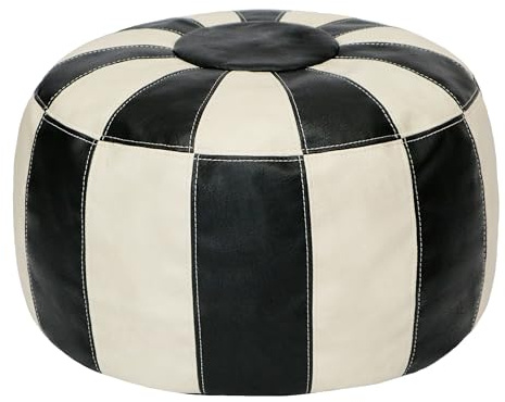 Thgonwid Unstuffed Moroccan Ottoman Pouf Cover, Ottoman Footstool Storage Solution, Bean Bag Chair, Foot Rest, Multi-Black&White