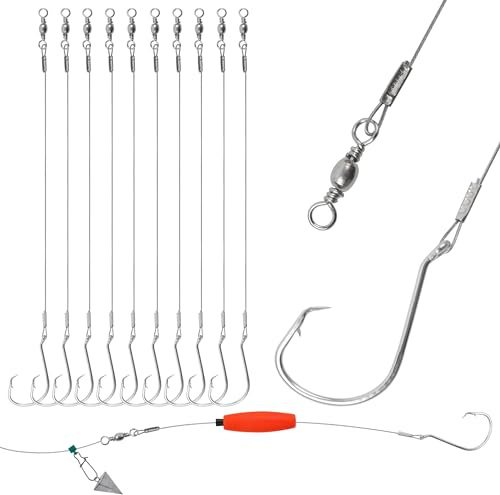 20 anzuelos de pesca circulares, anzuelos de pesca con alambre de líder, de acero inoxidable, anzuelos circulares, anzuelos para bagre de agua salada, siluro, lucioperca, trucha, salmón (4/0)