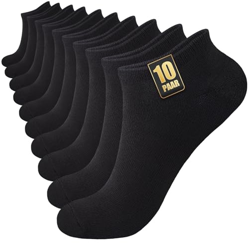 Niorasen Calcetines Tobilleros Hombre Mujer 10 Pares - Algodón Transpirable Verano, Calcetines Cortos Deporte Antiampollas, Ultraligeros para Casa, Trabajo, Uso Diario, Negros 43-46