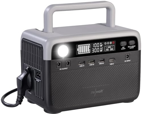 revolt Alimentazione Emergenza: Powerstation e Generatore Solare, 230,4 Wh, 300 W di carico Continuo, 600 W di Picco (Stazione Alimentazione per Campeggio, Power Station Portatile per Campeggio)