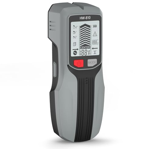Qivine 6 in 1 Rilevatore Tubi e Cavi Elettrici, HW-810 LCD Metal Detector Professionali con Allarme Acustico, Rilevatore Metalli Muro per Rilevare Legno, Metallo e Cavi Nel Muro (Grigio)