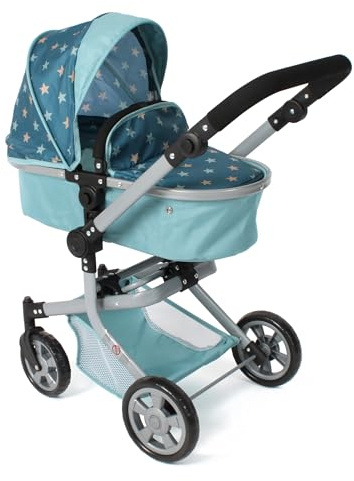 Bayer Chic 2000® Passeggino per bambole 2 in 1 Mika – stelle turchesi – pieghevole – manico regolabile in altezza 47 – 80 cm – struttura moderna – Bambole fino a 52 cm – 4 – 8 J, Flowers