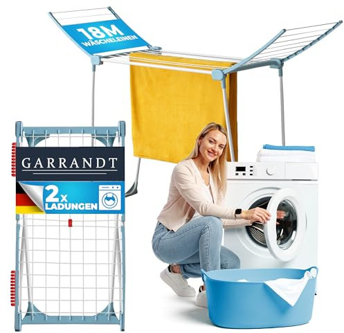 Garrandt Stendibiancheria pieghevole, stabile stendibiancheria ad ali, con superficie asciutta da 16 m, supporto per asciugatrice per biancheria domestica, colore nero, allungabile (blu Nevada)