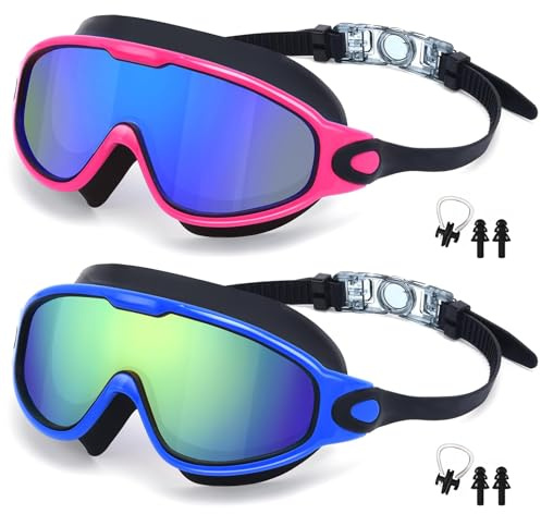 OuryTech Gafas de Natación, 2 Piezas Gafas de Natación para Hombres, Gafas de Natación para Mujeres, Gafas de Natación para Niños, Gafas de Buceo, Anti-vaho Protección UV, Gafas de Natación, Visión