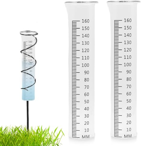 BAIFULAI 2 pluviometro antigelo, vetro di ricambio per misurazioni da 1 a 160 mm, Rain Gauge, pluviometro in vetro, a forma di imbuto per la visualizzazione dell'acqua da giardino all'aperto per la