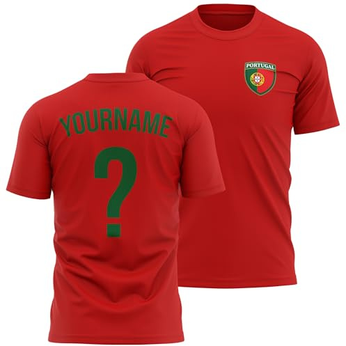 Personalised Portugal Mens T Shirt - Portuguese Badge Tshirt with Custom Name and Number Football Supporter Tee