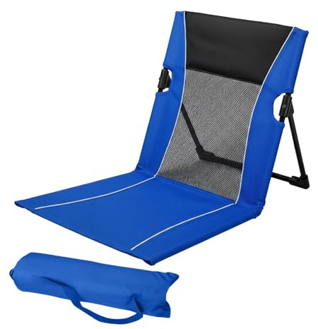 Foldable Low Profile Beach Chair with Back Support, Portable Pool Lounge Chair, Lightweight Outdoor Camping Ground Chairs with Carry Bag, Breathable Mesh Seat for Poolside Picnic Lawn Beach Garden