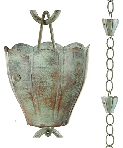 Good Directions 491V1-8 Crocus Rain Chain 8-1/2 Feet Long, Large Cups, 100% Blue Verde Pure Copper