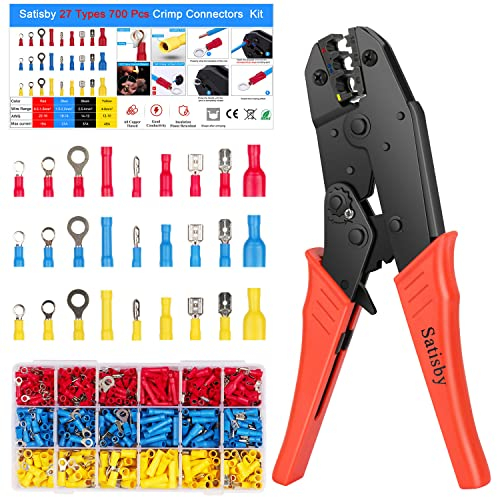 Pinza Crimpatrice Capicorda Elettrici 0.5-6 mm²/AWG22-10, con 27 tipi 700PCS Connettori Elettrici,cricchetto Pinza per Crimpare con Manuale