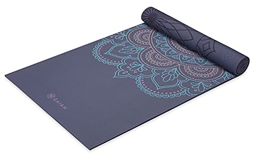 Gaiam Yoga Mat Premium Print Reversible Extra Thick Non-Slip Exercise Fitness Mat for All Types of Yoga, Pilates and Floor Training, Purple Illusion 6mm