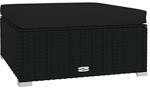 vidaXL Gartenhocker mit Kissen Modular Sitzhocker Fußbank Hocker Gartenmöbel Fußhocker Balkon Terrasse Schwarz 70x70x30cm Poly Rattan