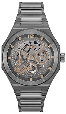 HUGO Multi Zifferblatt Quarz Uhr für Herren Kollektion #Grail Skeleton mit Graues Edelstahlarmband - 1530378