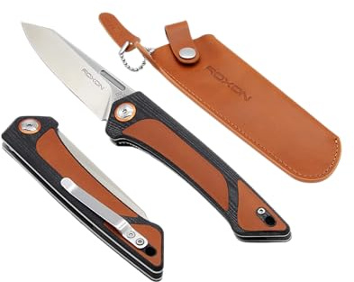 KH-Security Roxon K2 Taschenmesser Klappmesser Einhandmesser D2-Stahl Ledergriff (Braun)