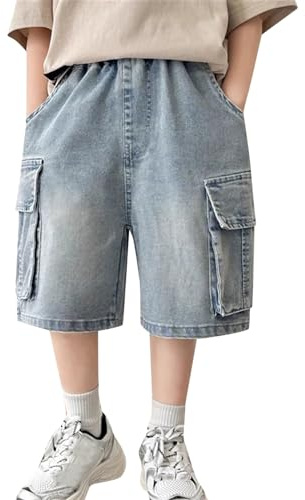 Generico Jeans da Bambino Ragazzo,Lunghezza al Ginocchio Pantaloni Casual con Coulisse Pantaloncini Corti Trekking Estate Sport Running Jogging Bermuda Shorts per Bambini dai 3 ai 14 Anni