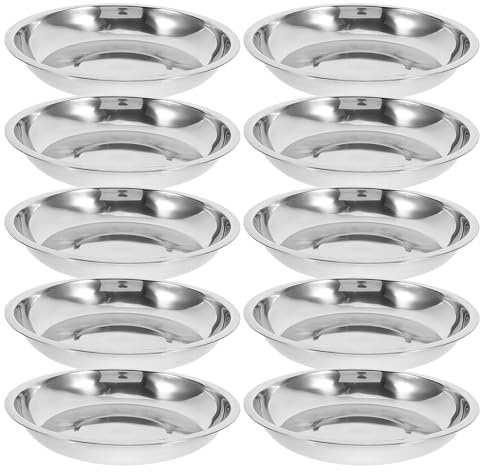 CORHAD Cuencos Planos de Acero Inoxidable para Gatos y Cachorros, Tazones Poco Profundos de 17,4 Cm, 10 Piezas, Antideslizantes, para Comida y Agua, Adecuados para Mascotas Pequeñas