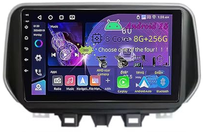 9-tums 15-tums dubbel-DIN Android-bilradio för Hyundai Tucson IX35 (2018-2020), med Apple CarPlay, GPS-navigering, Bluetooth, AHD-backkamera och rattreglage