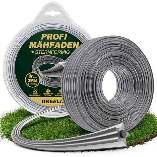 GREELIX Fil Débroussailleuse 3mm x 60m, Profil Étoile en Fil de Coupe