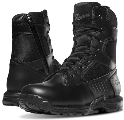 Danner Striker Bolt Side-Zip Waterproof Black Tactical Boots for Men - Lightweight, PU-Coated Polishable Leather & Nylon with Slip-Resistant Outsole, Black - 12 D