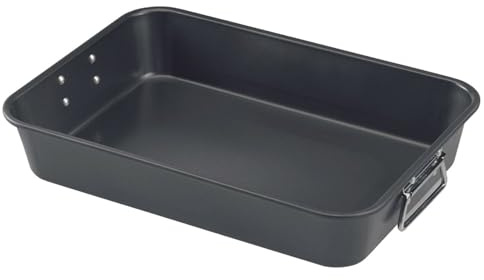 BAUMALU, Plat à four rectangulaire, en acier carbone robuste, avec revêtement antiadhésif, chauffe rapide et homogène, facile à nettoyer, idéal pour repas familiaux, 40 x 28 cm, noir