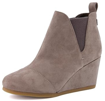 Dunes Women's Zoey Wedge Bootie, Soft Vegan Suede, Easy Slip-On Design, Memory Foam, Wide Widths Available, Taupe, 5 UK
