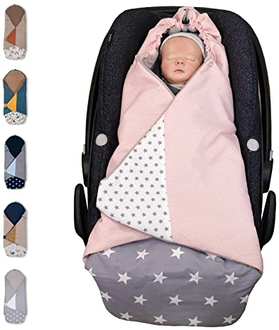 ULLENBOOM Einschlagdecke Babyschale, 100% OEKO-TEX Materialien, Ideal für Herbst und Winter, Rosa Grau (Made in EU) - Babydecke für Kindersitz oder Kinderwagen, kuschelige Decke für Babys