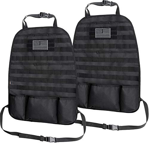 WYNEX Car Seat Back Organizer, Tactical Molle Vehicle Panel Universal Fit Car Backseat Cover Protector with 3 Storage Pouch - 2 Packs