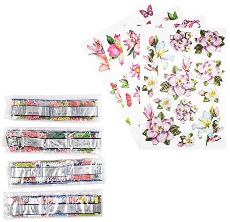 Ideen mit Herz Diamond Painting Sticker | 4 ark i DIN A4 | Klistermärke individuellt avtagbara | inklusive smyckesstenar (eleganta blommor)