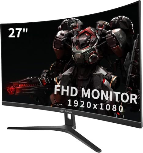 CRUA 27 Inch 180HZ/200HZ Curved Gaming Monitor, Full HD 1080P 1800R Frameless Computer Monitor, 1ms GTG with FreeSync, Low Motion Blur, Eye Care, VESA, DisplayPort, HDMI, Black
