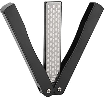 Piedra de afilar de diamante, afilador de doble cara, afilador de bolsillo doblado en forma de abanico de esmeril portátil, afilador de cuchillos para jardín al aire libre de 5 pulgadas(Negro)