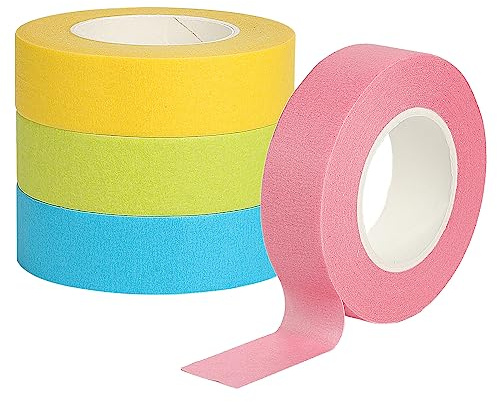 PEAKTOP 4 Rollen Farbe Klebeband Dekoratives, 19mmx20m Colored Masking Tape Rainbow Klebeband, Bunt Washi Tape Breit für Kunsthandwerk, Beschriftung, Kunst - Gelb Rosa Hellgrün Hellblau