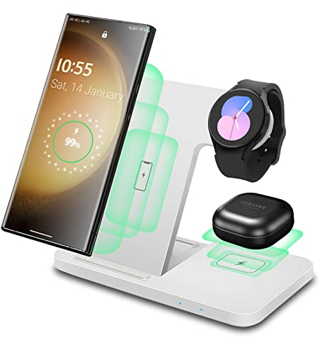 Drahtloses Ladegerät 3 in 1,Faltbare schnelle Induktions-Ladestation für Samsung Galaxy Watch 7/Ultra/6/5 Pro/5/4/3,S25 S24 S23 S22+ S21 S20 Ultra FE/Note/Z Flip Fold 6 5 4,Galaxy Buds