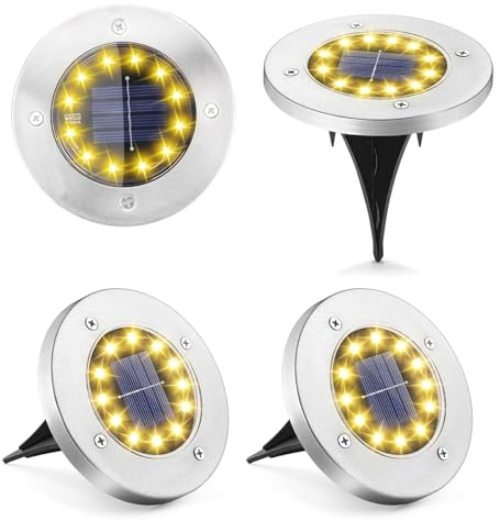 Solarleuchten Garten Weihnachtsbeleuchtung 4 Stück Solar Bodenleuchten Aussen Wasserdichte Solarleuchten 48LEDs Disk Lights Solar Wegleuchten für Rasen Hof Gehweg Pool Weihnachtsdekoration