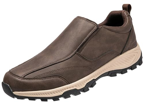 AZMAHT Scarpe Sportive Ortopediche Mocassini da Uomo in Pelle Impermeabile Slip on Sneaker Casual Scarpe da Running Corsa Scarpe Leggera Fitness Traspirante Camminata,Marrone,44/270mm