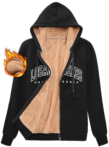 UMIPUBO Veste Polaire Femme Hiver Chaud Zippée Manteau Sweats à Capuche Los Angeles Blouson Doublure Hoodie Sweatshirt pour Automne Hiver(Noir,M)