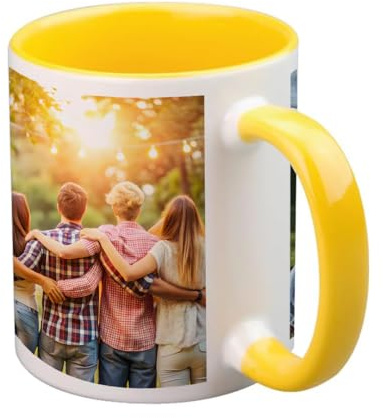 Copykrea - Tazza personalizzabile con la tua foto | Classificazione AAA | Lavabile in microonde e in lavastoviglie | 350 ml | Interno giallo