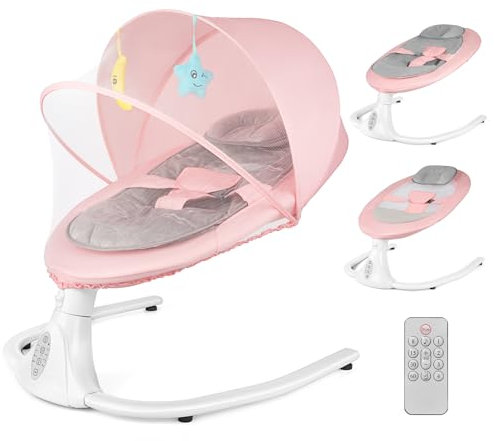 Electric Baby Swing Chair, Baby Bouncer Chair with Bluetooth Music Player & Remote Control & 4 Speeds & 4 Timers, Removable Seat Cushion for All Seasons