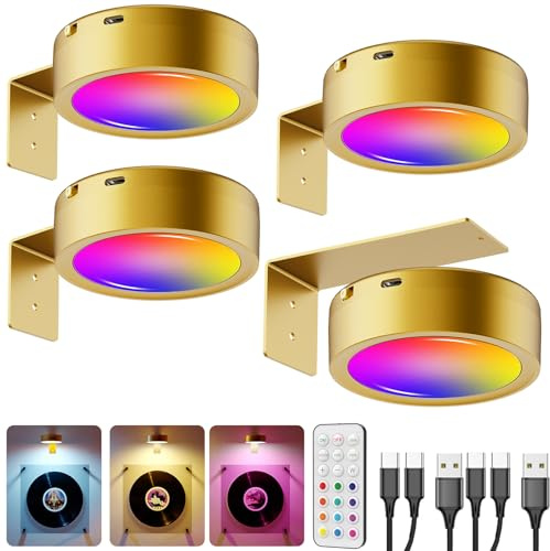Luce per Quadri a Batteria Telecomando, Oro 2600mAh Applique LED da Parete Interno Ricaricabile USB Faretto LED RGB da Esposizione Lampada da Muro Senza Fili per Quadro Vetrina Illuminazione Arte