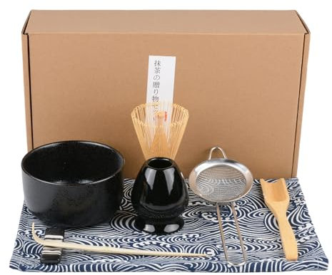 8 pcs Matcha Whisk Set,Japanese Matcha Bowl, Bamboo Whisk, Scoop, Spoon, Sifter, Whisk Holder for Japanese Matcha Tea Ceremony